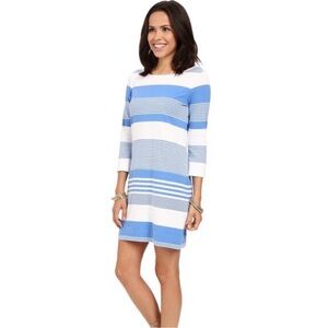 Lilly Pulitzer Marlowe Bay Blue Coconut Stripe 100% Pima Cotton Pullover Dress
